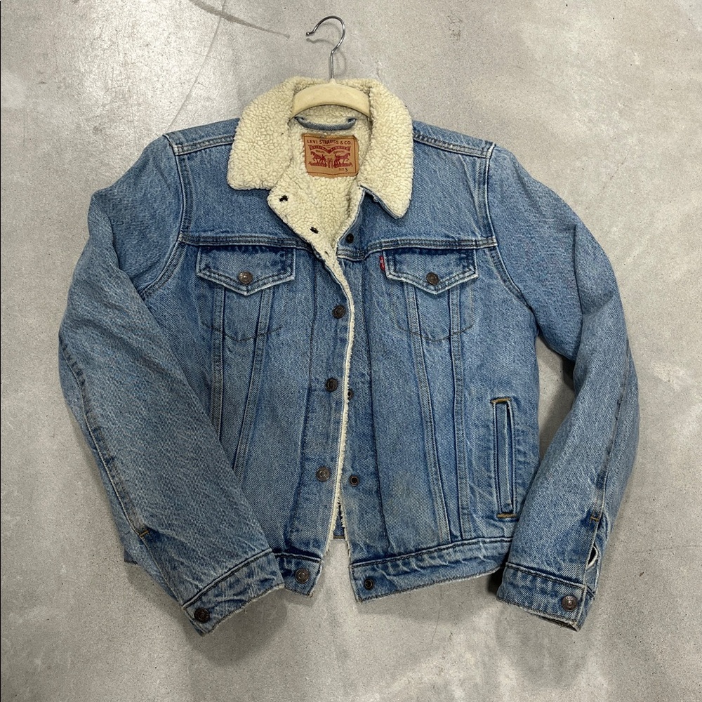 Levi's Light Blue Denim Sherpa Jacket with Cream Lining